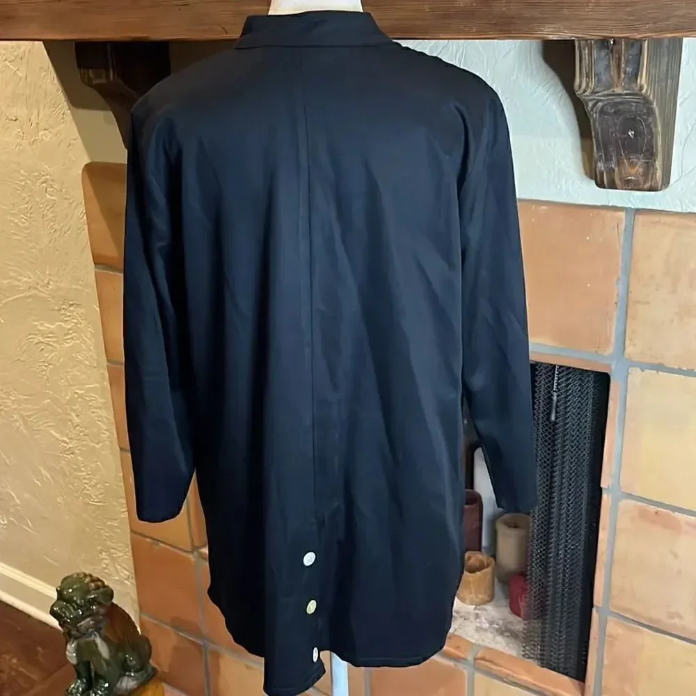 Soft Surroundings black mandarin collar, button up swing blouse, M!